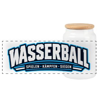 Wasserball Kraft-Logo - Panorama Keksdose mit Holzdeckel - Weiß - Vorne