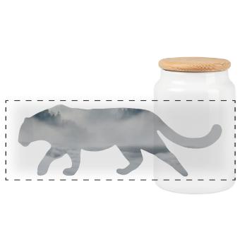 Snow Leopard - Panoramic Cookie Jar with Wooden Lid - white - Front