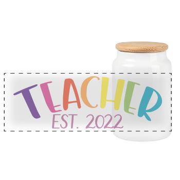 Teacher Est. 2022 Graduated Education Teacher Gift - Panorama Keksdose mit Holzdeckel - Weiß - Vorne