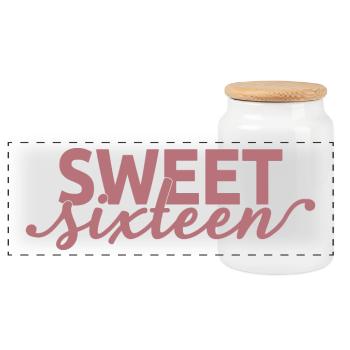 Sweet Sixteen Cute 16th Birthday Gift 16 Years Old - Panoramic Cookie Jar with Wooden Lid - white - Front