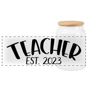 Enseignant Est. 2023 Diplôme d’enseignant Cadeau d’enseignant - Boîte à biscuits avec couvercle en bois - blanc - Devant