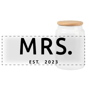 Mme Est. 2023 Fiançailles Douche nuptiale Mariage - Boîte à biscuits avec couvercle en bois - blanc - Devant