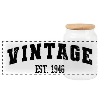 Vintage Est. 1946 77th Birthday Men Women 77 Years - Panoramic Cookie Jar with Wooden Lid - white - Front