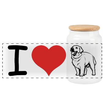 I love Golden Retriever - Pet Design - Panorama Keksdose mit Holzdeckel - Weiß - Vorne