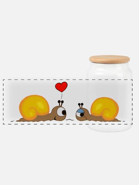 Snail-Love - Panorama Keksdose mit Holzdeckel - Weiß