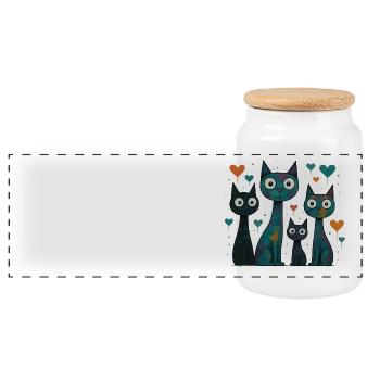 Katzen - Panorama Keksdose mit Holzdeckel - Weiß - Vorne