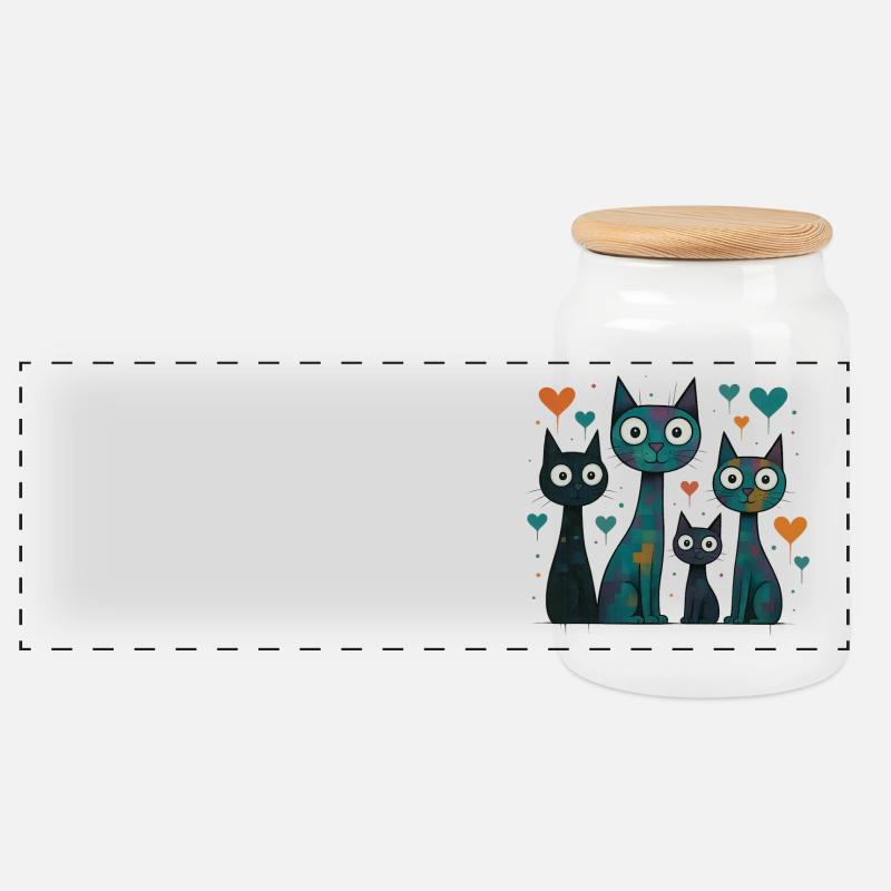Katzen - Panorama Keksdose mit Holzdeckel - Weiß