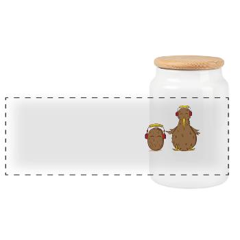 Oiseau kiwi et fruit kiwi écoutent de la musique ensemble - Boîte à biscuits avec couvercle en bois - blanc - Devant