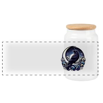 Raven at Night Moon Mystic - Panoramic Cookie Jar with Wooden Lid - white - Front