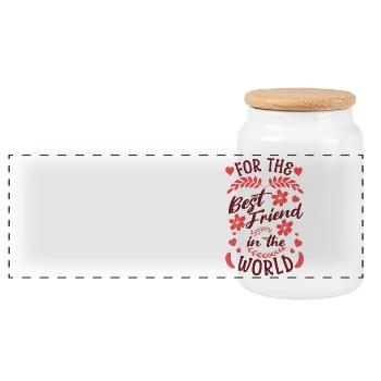 For the best friend in the world Loving design - Panoramic Cookie Jar with Wooden Lid - white - Front