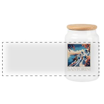 Santorini - Panoramic Cookie Jar with Wooden Lid - white - Front