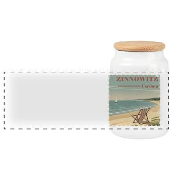 Zinnowitz Ostsee Strand Sonne Segelboot - Panorama Keksdose mit Holzdeckel - Weiß - Vorne
