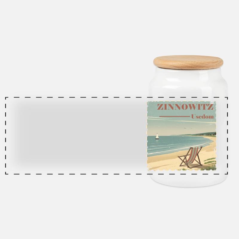 Zinnowitz Ostsee Strand Sonne Segelboot - Panorama Keksdose mit Holzdeckel - Weiß