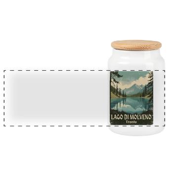 Lake Molveno retro mountain lake - Panoramic Cookie Jar with Wooden Lid - white - Front