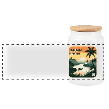 Bagan, Myanmar - Panoramic Cookie Jar with Wooden Lid - white - Front