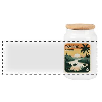 Tam Coc Vietnam - Panoramic Cookie Jar with Wooden Lid - white - Front