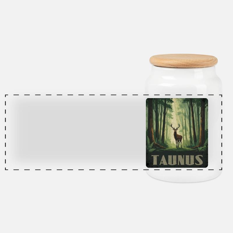 Taunus Hirsch - Panorama Keksdose mit Holzdeckel - Weiß