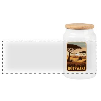 Botswana Africa Safari - Panoramic Cookie Jar with Wooden Lid - white - Front