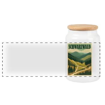 Black Forest - Panoramic Cookie Jar with Wooden Lid - white - Front