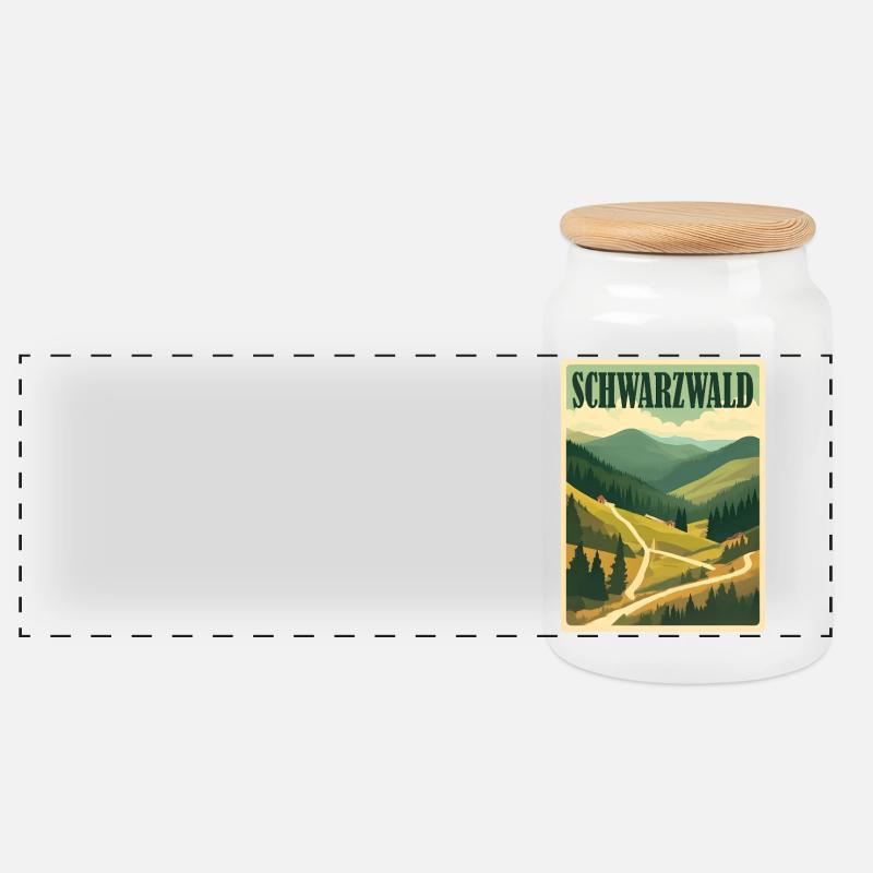 Schwarzwald - Panorama Keksdose mit Holzdeckel - Weiß
