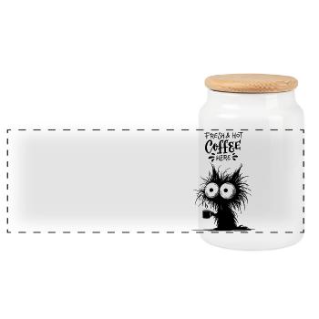 Coffee Cat Barista Office Colleague Cat Owner - Panoramic Cookie Jar with Wooden Lid - white - Front