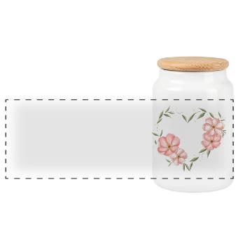 Coeur avec des fleurs et des feuilles - Boîte à biscuits avec couvercle en bois - blanc - Devant