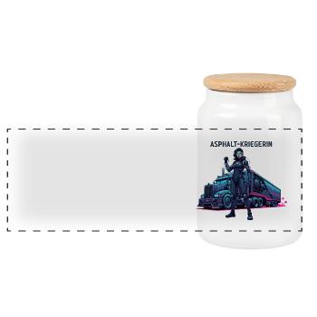 Asphalt Warrior - Panoramic Cookie Jar with Wooden Lid - white - Front