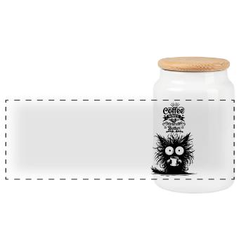 Coffee Cat Caffeine Office Colleague Motivation Funny - Panoramic Cookie Jar with Wooden Lid - white - Front
