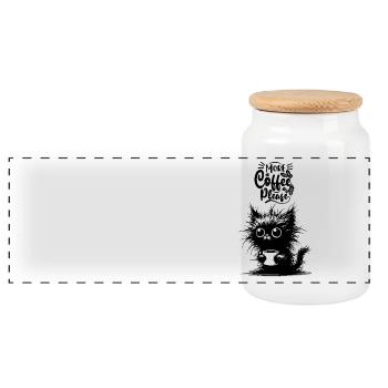 Coffee Cat Morning Grouch Cat Lover Colleague - Panoramic Cookie Jar with Wooden Lid - white - Front
