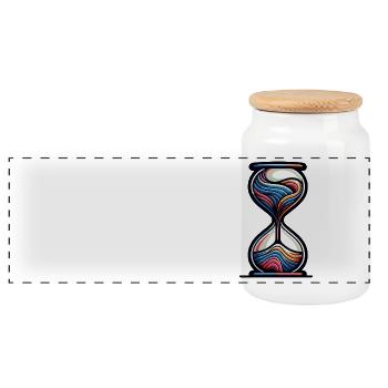 Colorful hourglass with modern aesthetics - Panoramic Cookie Jar with Wooden Lid - white - Front