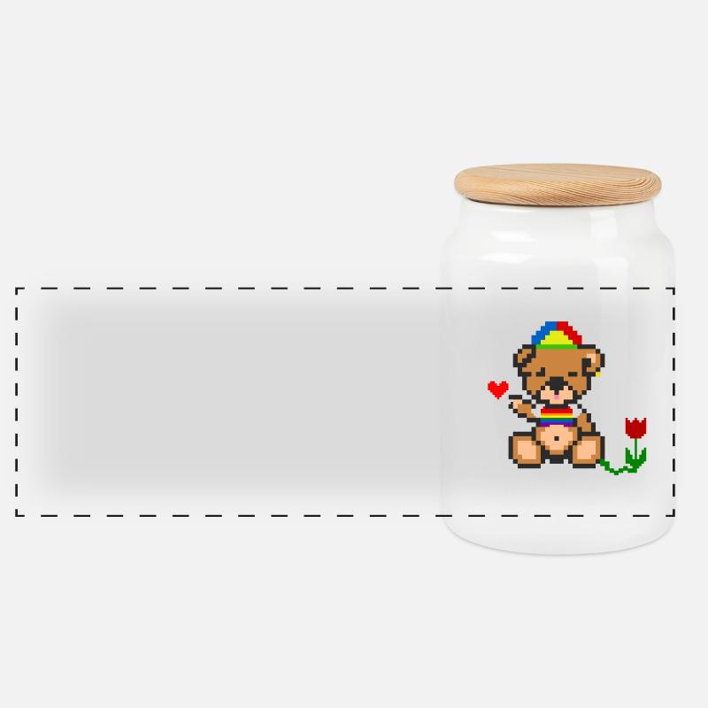 Pixel-Bären-Stolz - Panorama Keksdose mit Holzdeckel - Weiß