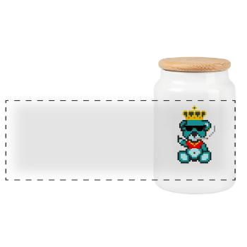 Pixel-Bären-König - Panorama Keksdose mit Holzdeckel - Weiß - Vorne