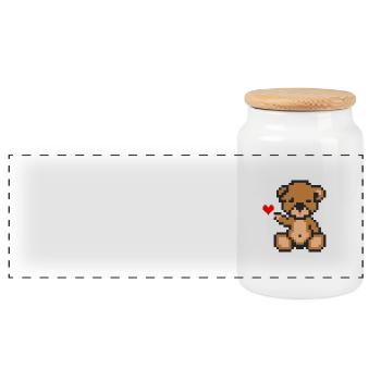 Pixel-Bär-Liebe - Panorama Keksdose mit Holzdeckel - Weiß - Vorne