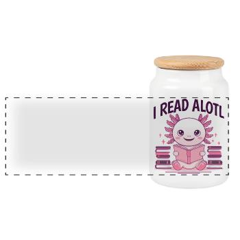 Ich lese Alotl – Süßer Axolotl Bücherwurm - Panorama Keksdose mit Holzdeckel - Weiß - Vorne