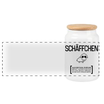 SCHÄFFCHEN SCHÄFF CHEF BOSS Geschenkidee - Panorama Keksdose mit Holzdeckel - Weiß - Vorne