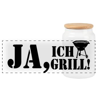Grillkönig, Grillen, BBQ, Ja ich Grill (25) - Panorama Keksdose mit Holzdeckel - Weiß - Vorne