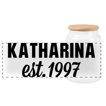 Katharina est 1997 - Panorama Keksdose mit Holzdeckel - Weiß - Vorne