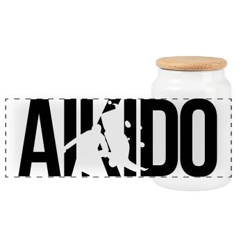 aikido - Boîte à biscuits avec couvercle en bois - blanc - Devant