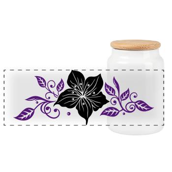 Lily with leaves and floral ornament. - Panoramic Cookie Jar with Wooden Lid - white - Front