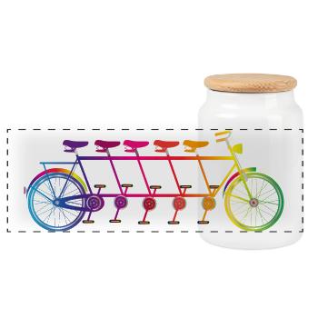 buntes Tandem Fahrrad für fünf Personen - Panorama Keksdose mit Holzdeckel - Weiß - Vorne