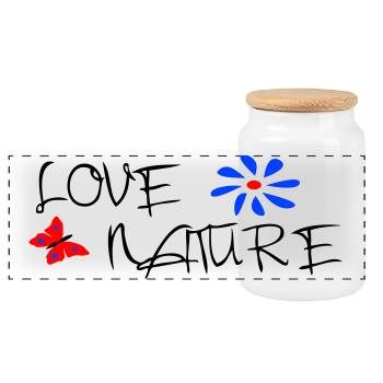 Nature, Butterfly, Love - Panoramic Cookie Jar with Wooden Lid - white - Front