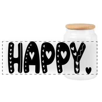 HAPPY - HAPPY - BLISS FEELINGS - Panoramic Cookie Jar with Wooden Lid - white - Front