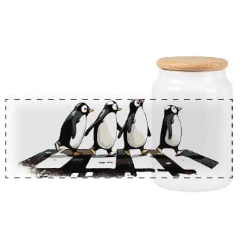 Penguins - Panoramic Cookie Jar with Wooden Lid - white - Front