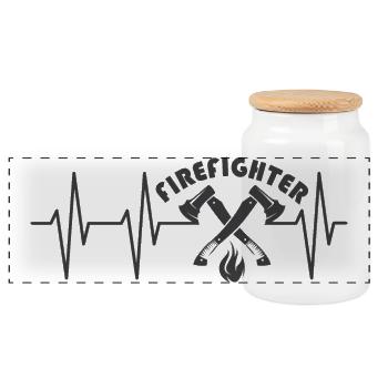firefighter Logo Feuerwehr Symbol Herzschlag icon - Panorama Keksdose mit Holzdeckel - Weiß - Vorne