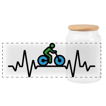 Very sporty cyclist - Panoramic Cookie Jar with Wooden Lid - white - Front