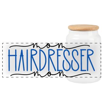 Hairdresser Proud Mom Cute Gift - Panoramic Cookie Jar with Wooden Lid - white - Front