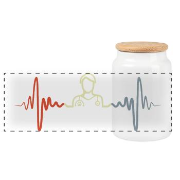 Veterinarian Heart Line - Panoramic Cookie Jar with Wooden Lid - white - Front