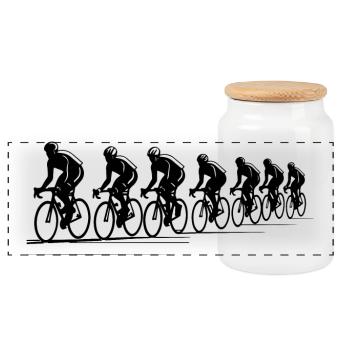 Dessin cycliste - Boîte à biscuits avec couvercle en bois - blanc - Devant