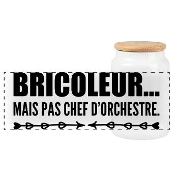 Attention, je bricole sans mode d’emploi - Boîte à biscuits avec couvercle en bois - blanc - Devant