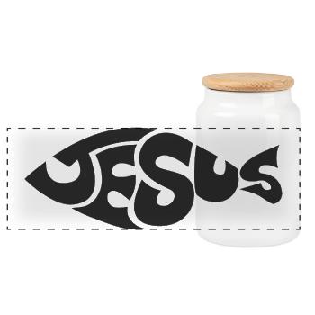 Chemise à logo de lettrage Jésus - Boîte à biscuits avec couvercle en bois - blanc - Devant